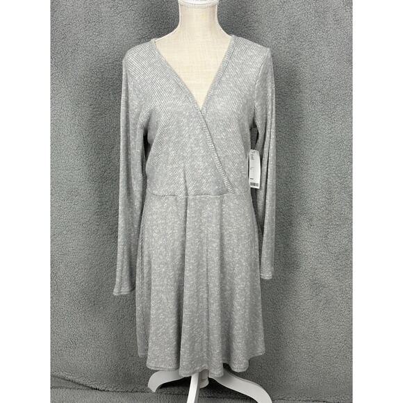 Urban Outfitters Dresses & Skirts - URBAN OUTFITTERS Ribbed Soft Surplice Faux Wrap Dress Womens XL Gray Long Sleeve
